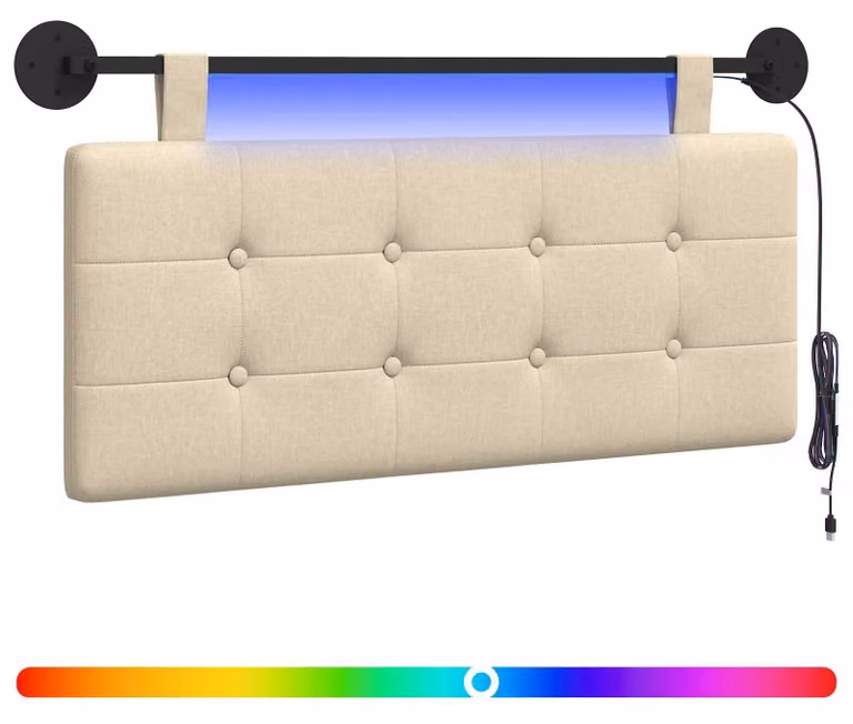 Testiera sospesa Con luce LED Crema Tessuto