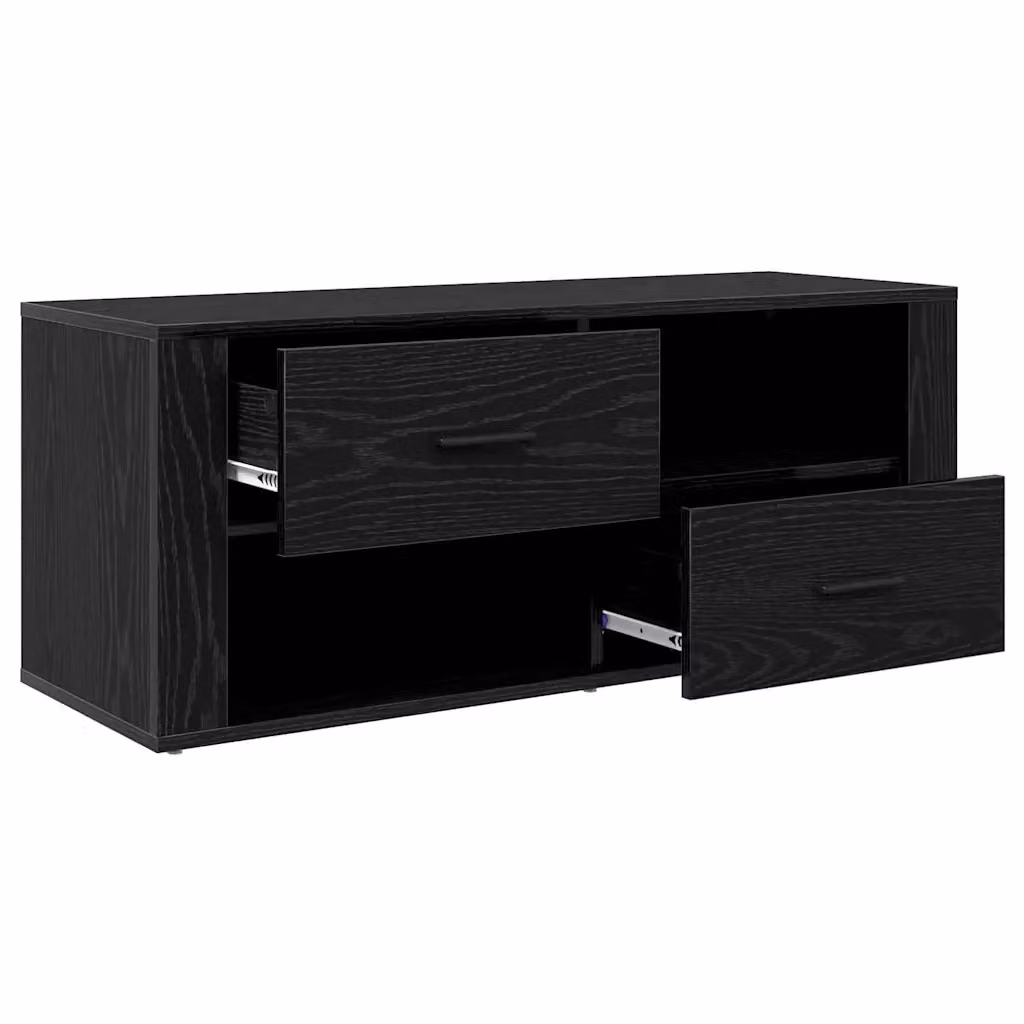 Mobile porta TV rustico HELLOSHOP26 in legno composito nero con finitura opaca e vano contenitore L/P/H: 100 x 35 x 40 cm – 2