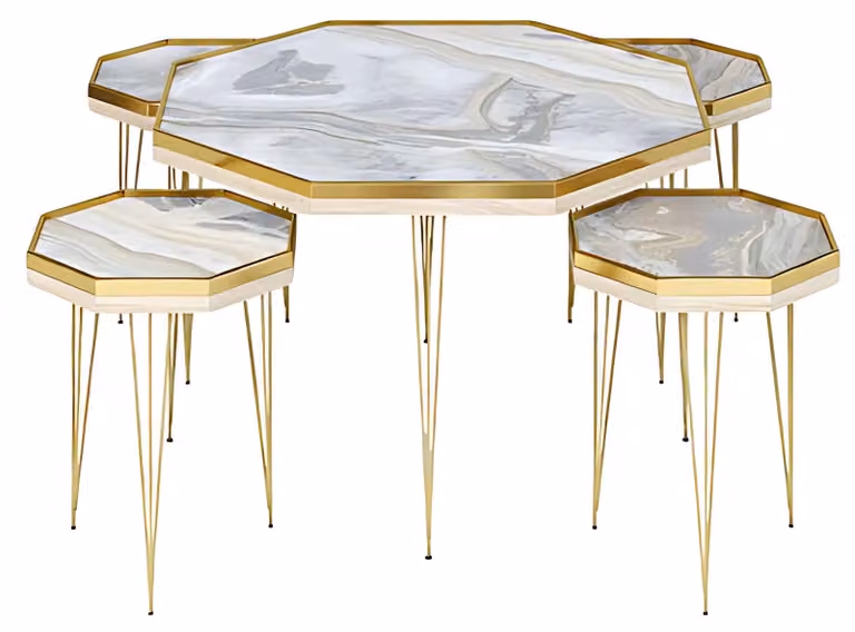 Wohnzimmer-Set Grau und Gold aus Edelstahl und MDF modern und elegant