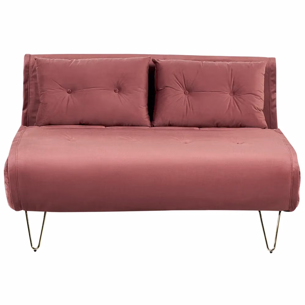 Divano Letto Click Clack Beliani in Velluto Rosa con Cuscini e Struttura in Metallo – 2