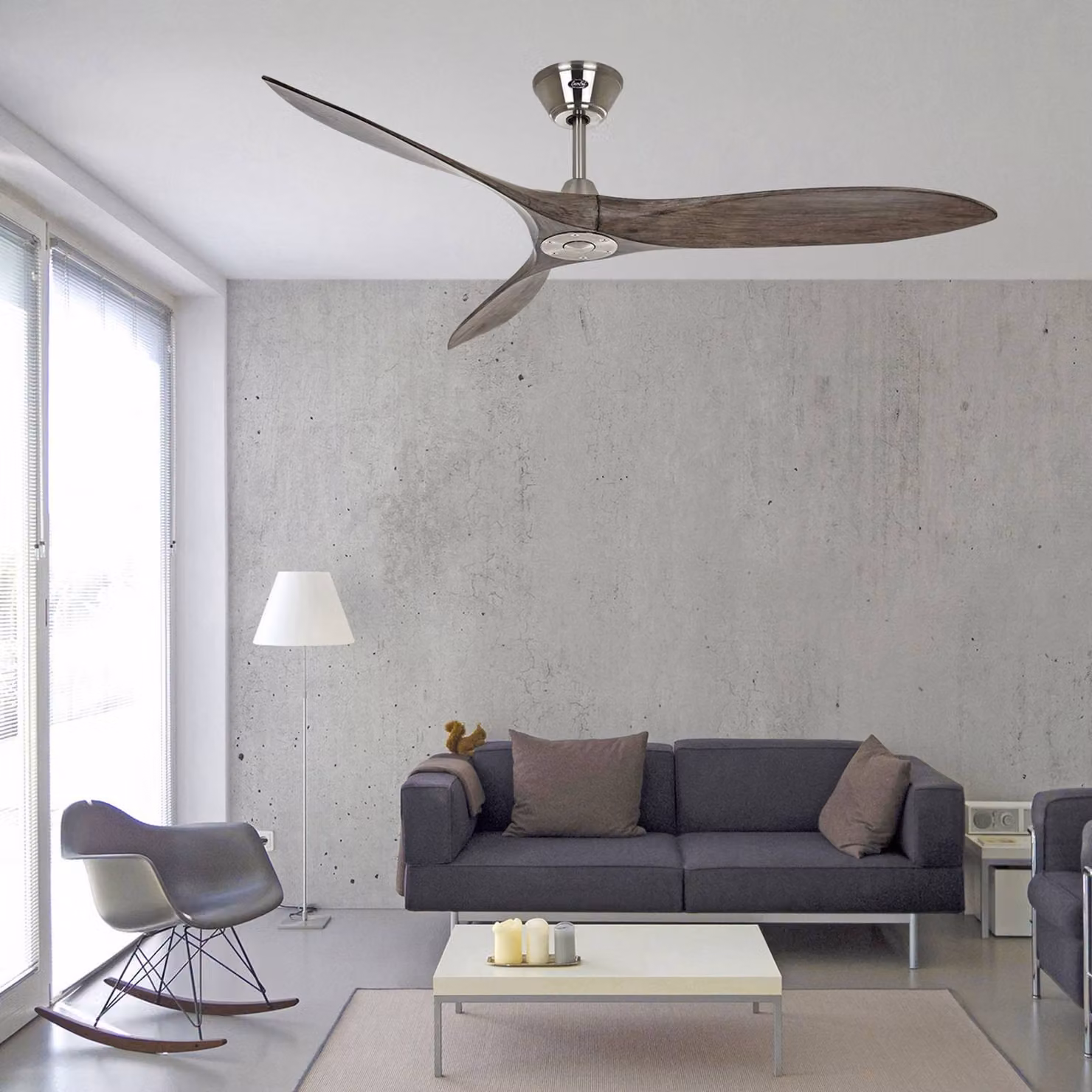 CasaFan Ventilatore da soffitto Eco Airscrew 152 cm cromato, Legno scuro, Soggiorno / Sala da pranzo, Legno, Moderno