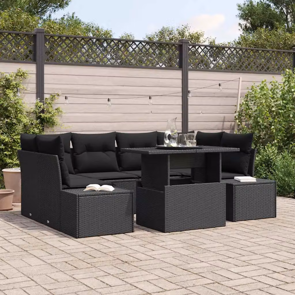 Set di divani da giardino vidaXL in polyrattan nero con cuscini inclusi – 1