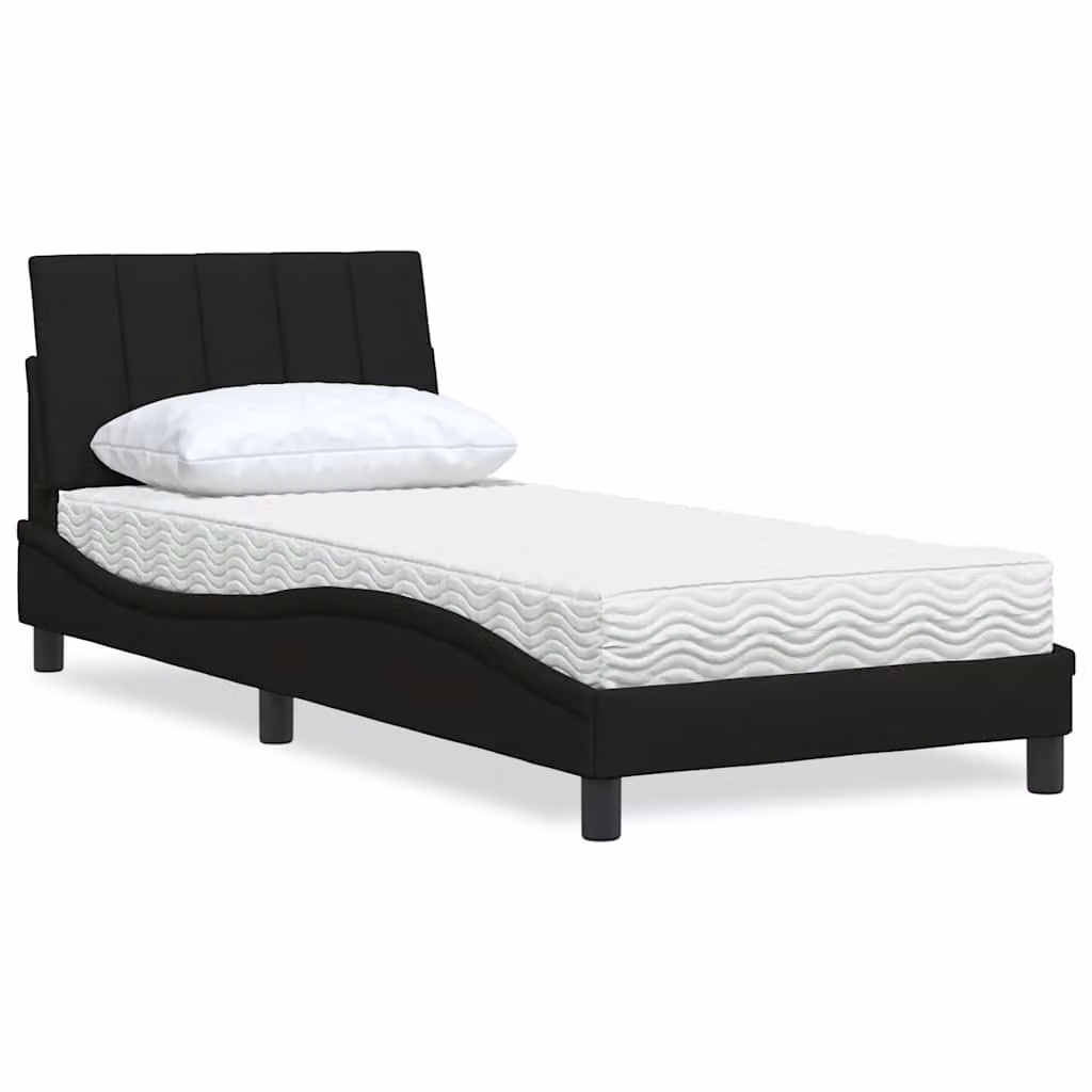 Letto con Materasso Hanko vidaXL in Tessuto Nero, L/P/H: 80 x 200 cm – 1