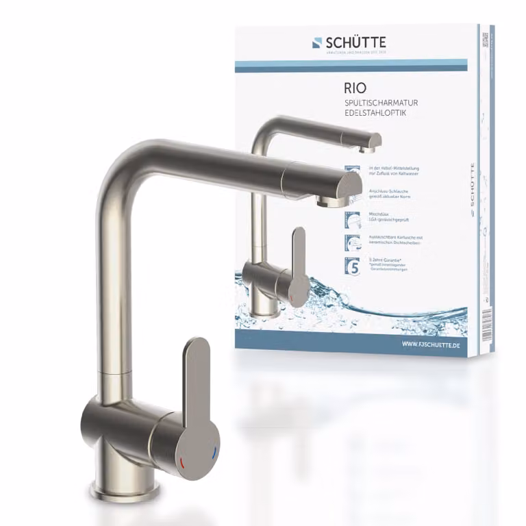 Rubinetto da cucina SCHÜTTE RIO, rubinetto da cucina con funzione di risparmio energetico, rubinetto da cucina girevole a 360°, finitura in acciaio inox