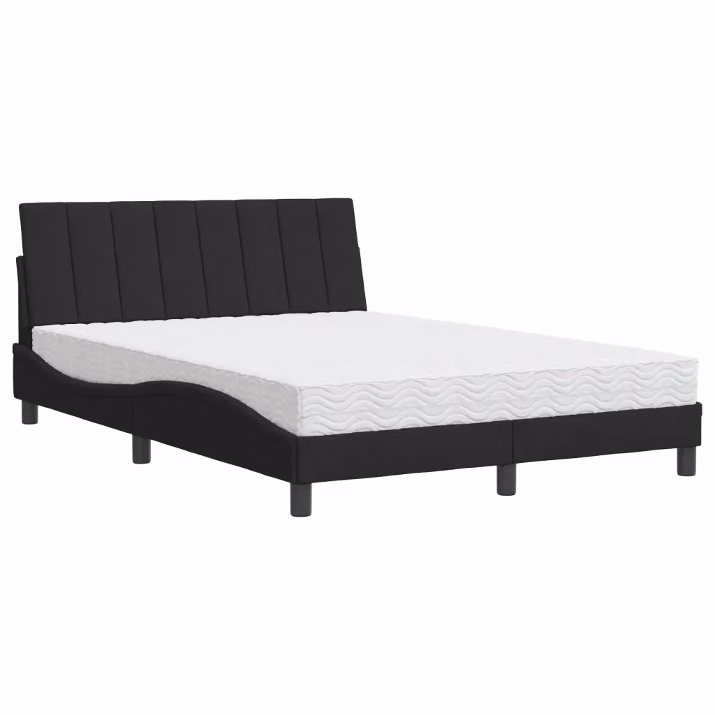 Letto Hanko con Materasso vidaXL in Velluto Nero e Bianco L/P/H: 140 x 190 cm – 2