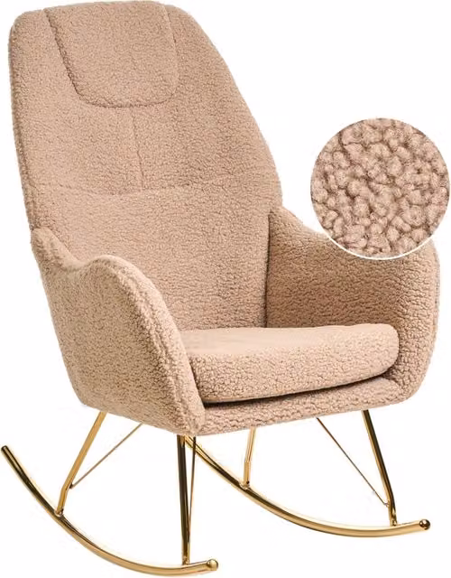 Sedia a dondolo in boucle con rivestimento in metallo dorato con braccioli Soggiorno Beige