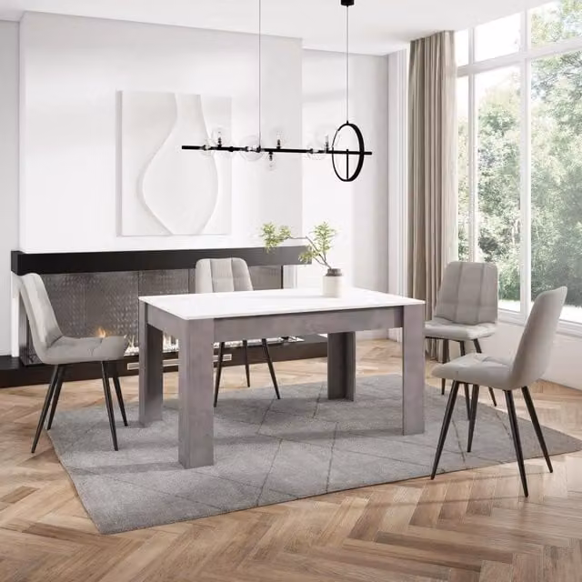 Tavolo da pranzo moderno SKRAUT HOME rettangolare per 6 persone, Bianco e Grigio, L: 140 cm, P: 90 cm, H: 76 cm – 1