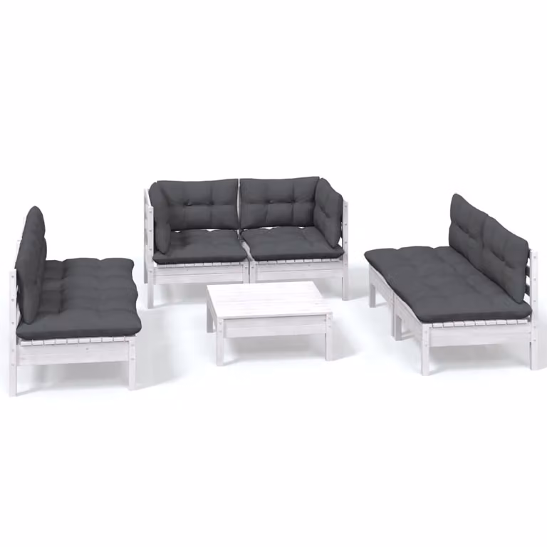 Set Salotto da Giardino 7pz con Cuscini Legno Massello di Pino