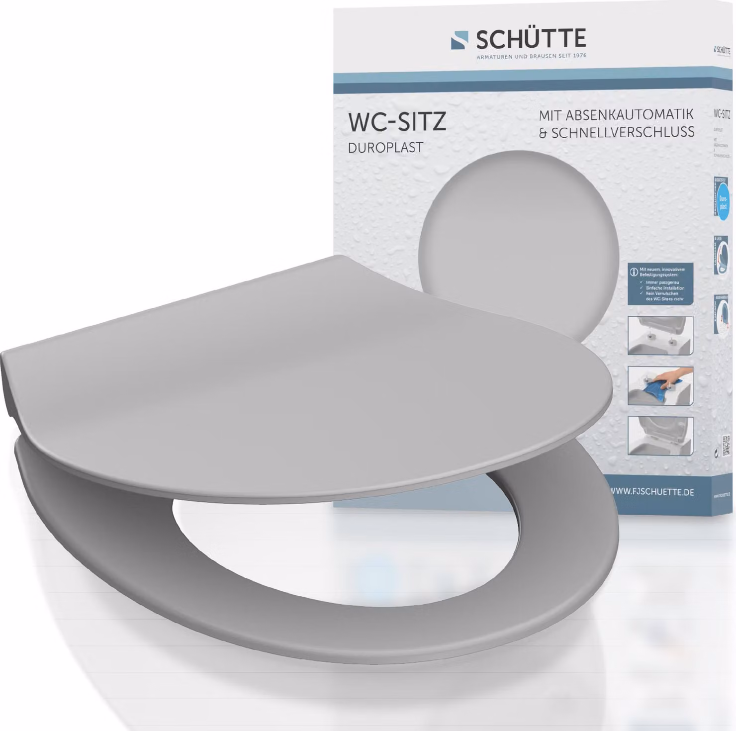 Sedile per WC SCHÜTTE duroplast SLIM GREY, sedile per WC con chiusura morbida e sgancio rapido, sedile per WC piatto