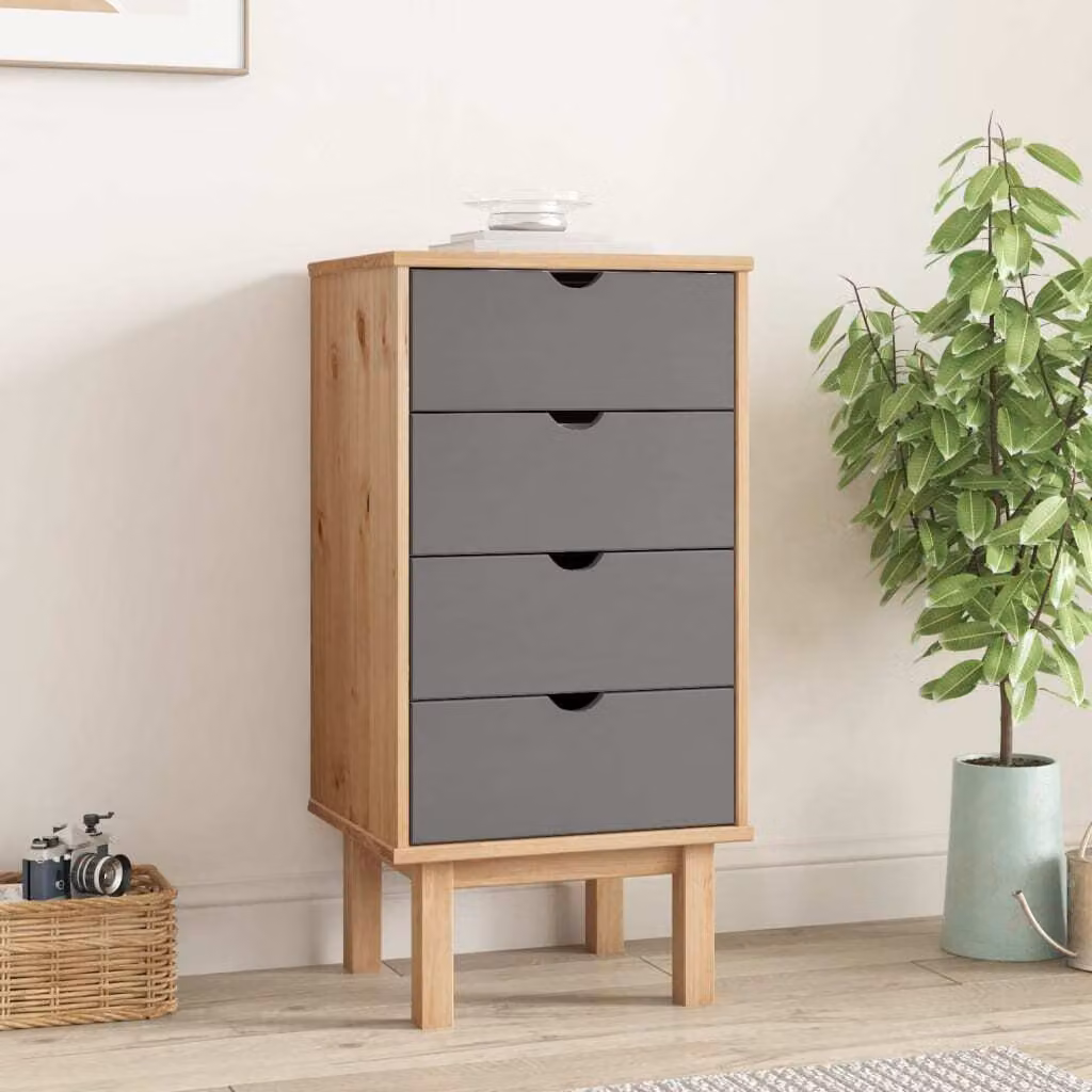 The Living Store Cassettiera OTTA Brown & Grey 45x39x90 cm in legno massiccio