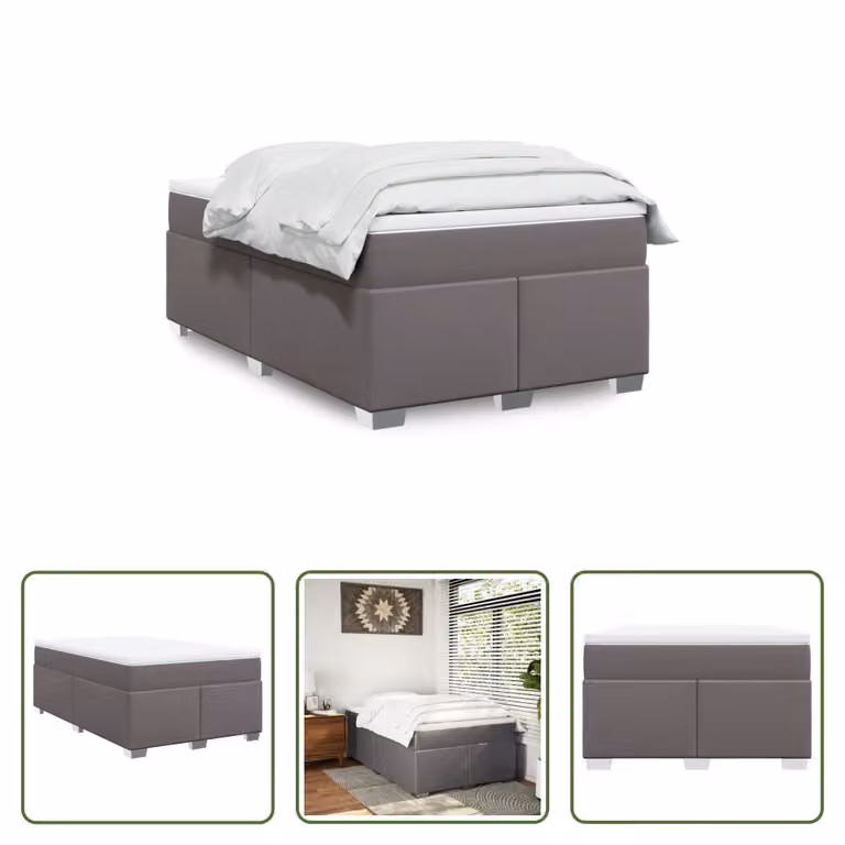 The Living Store Letto a molle con materasso grigio 120x200 cm in Pelle finta