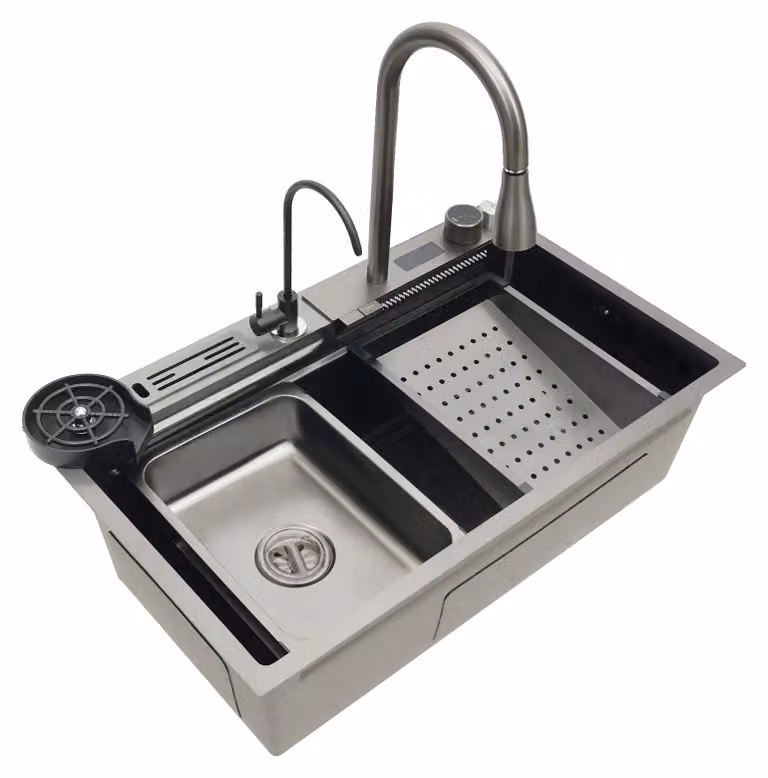 Lavello da cucina, acciaio inossidabile, controllo intelligente dell'acqua, colore nero