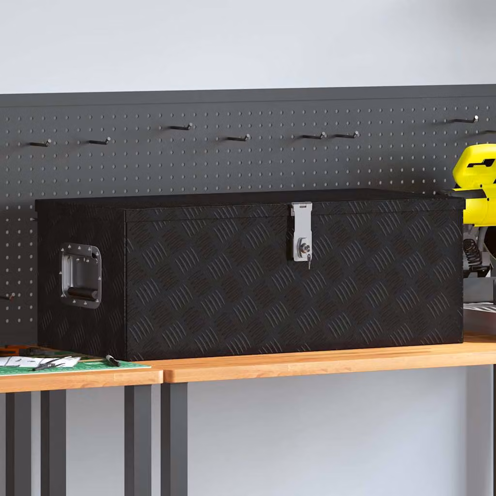 Contenitore portaoggetti vidaXL in metallo nero con maniglie L: 80 cm, P: 39 cm, H: 30 cm