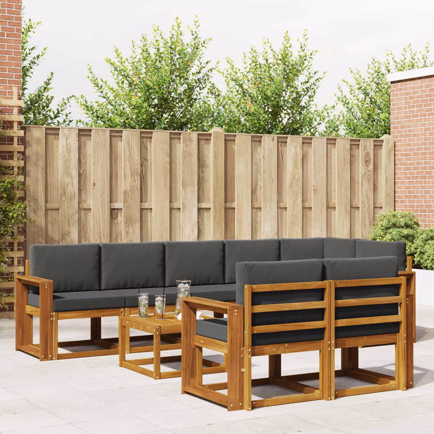 Set di divani da esterno vidaXL 9 pz in legno di acacia con tavolo da caffè, colore beige e antracite