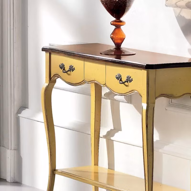 Consolle classica in legno con 2 cassetti stile shabby chic bicolore giallo e marrone L/P/H: 88 x 33 x 79 cm - Mobili 2G – 3