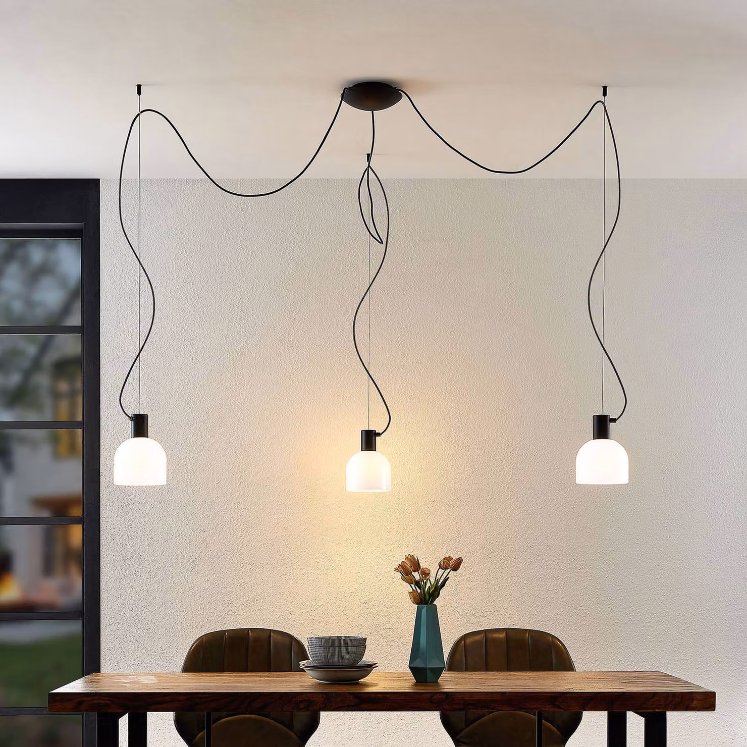Lampada a sospensione Serina Lucande, dimmerabile, Bianco / Opale, Soggiorno / Sala da pranzo, Vetro, Moderno, Lampada a sospensione