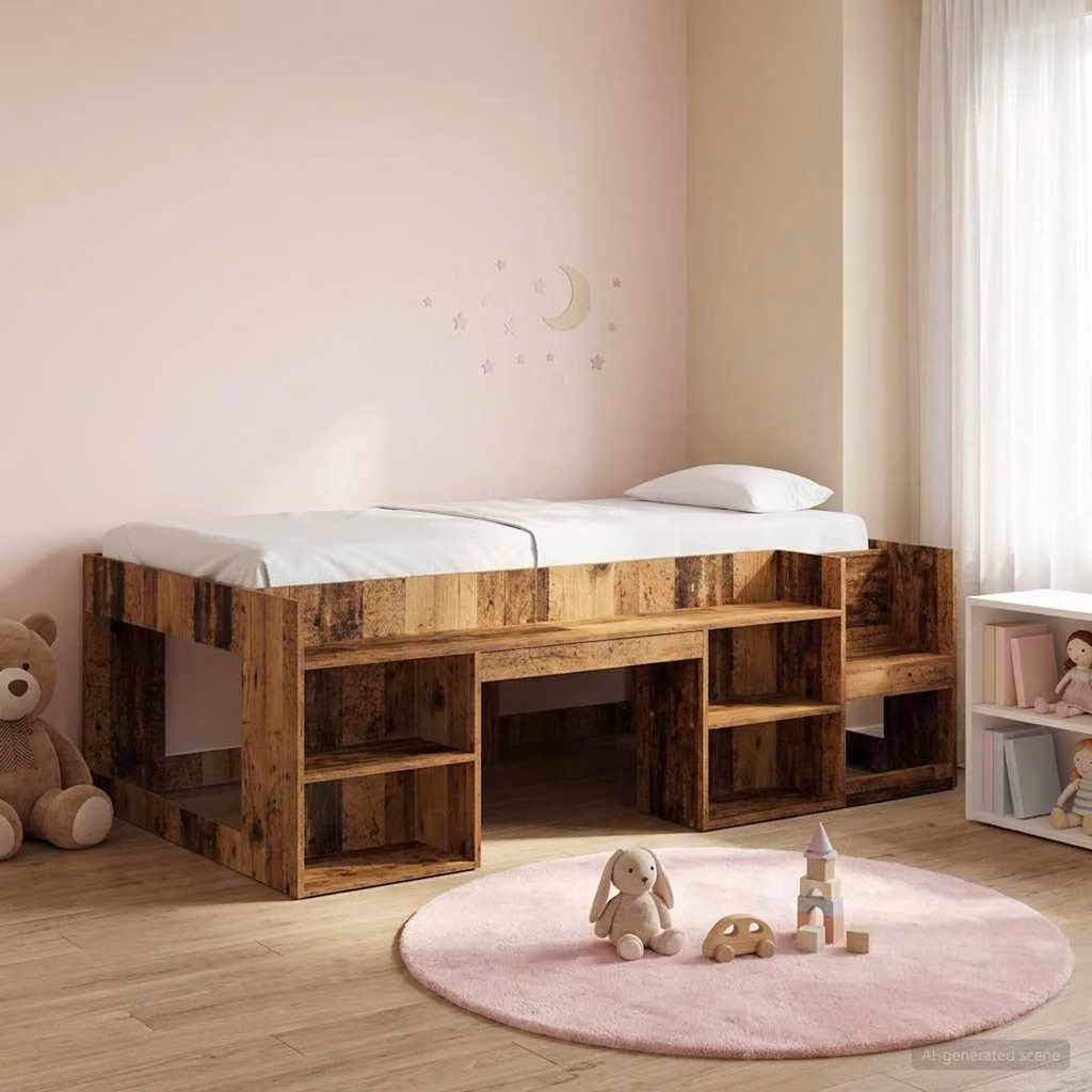 Letto singolo rialzato per bambini vidaXL in legno color marrone con compartimenti laterali e scala, L/P/H: 200 x 80 x 105,5 cm