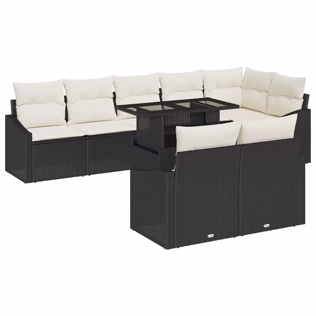 vidaXL Set Divano da Giardino a L in Polyrattan con Tavolino Nero e Beige, 9 Pezzi – 2