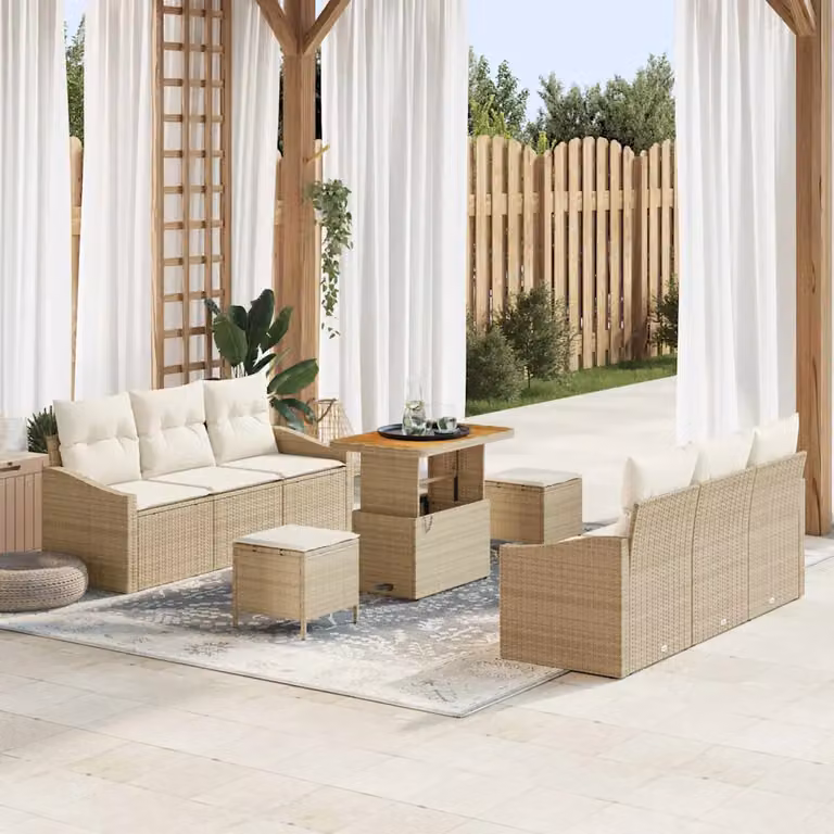 vidaXL Set Divano da Giardino a Forma di U con 9 Pezzi, Beige e Bianco