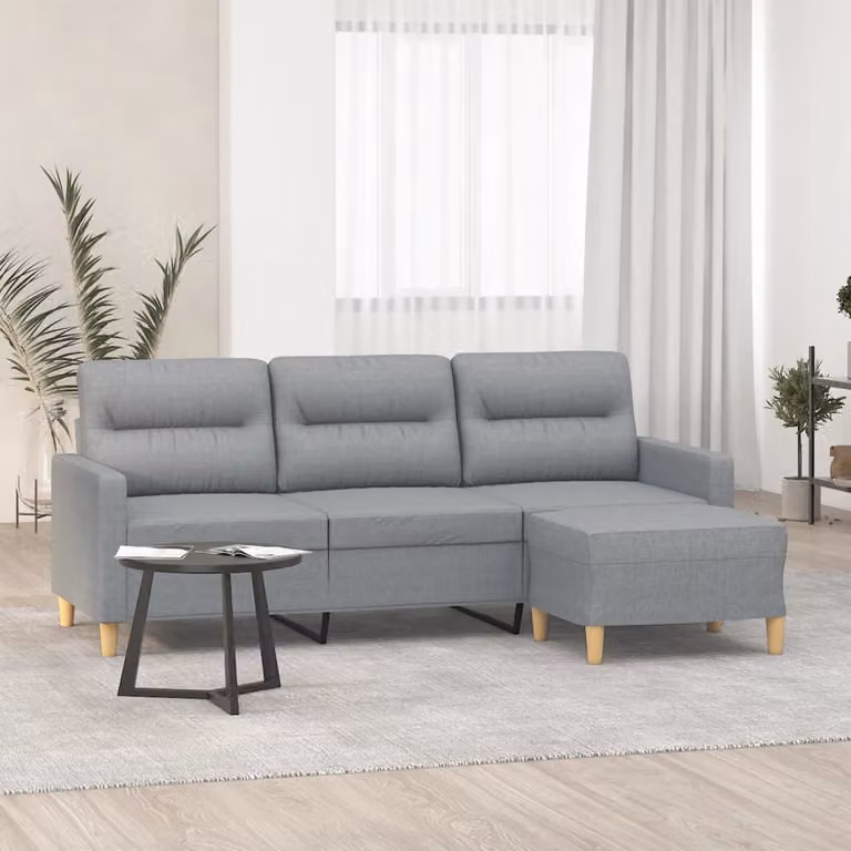 vidaXL Divano a 3 Posti con Poggiapiedi Grigio in Tessuto, L: 198 cm x P: 80 cm x H: 77 cm