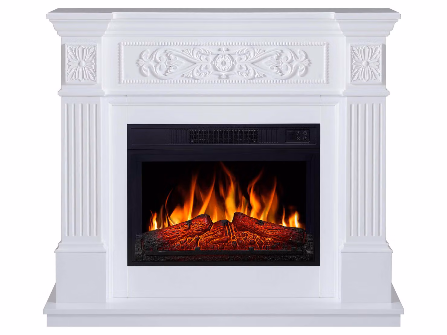 ArtiFlame Camino elettrico Toscana AF23S Camino elettrico da appoggio con riscaldamento da 1800 W, effetto fiamma realistico, illuminazione a LED, telecomando, timer, bianco
