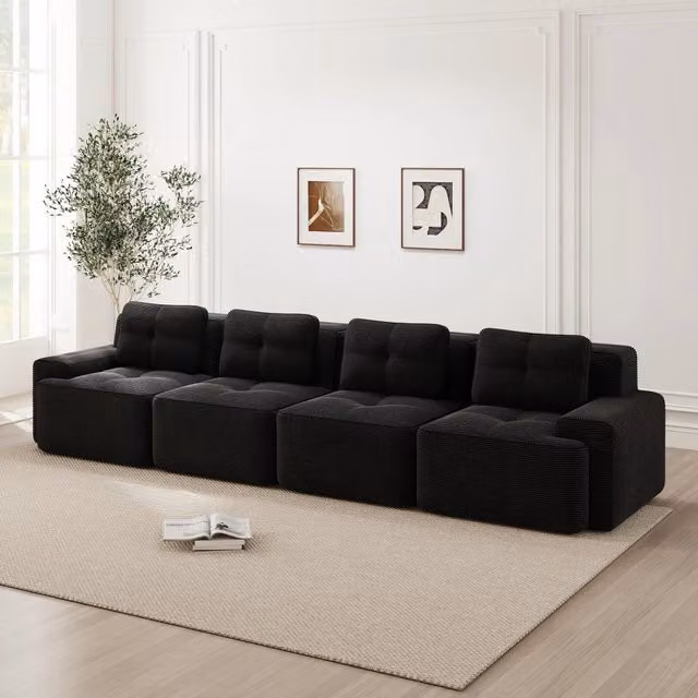 Divano Modulare 4 Posti in Velluto a Coste ¨C MINIMAL ¨C Nero, Tiefsitz