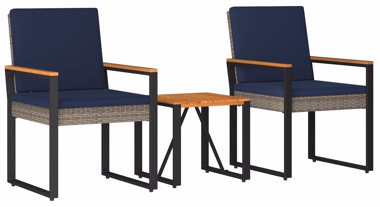 Set Mobili da Esterno 3 pcs Grigio e Blu Navy polyrattan