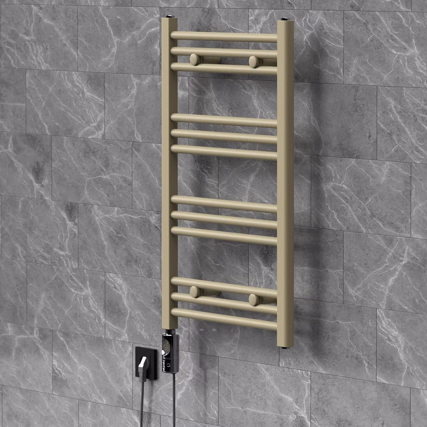 Radiatore elettrico da bagno, colore beige, potenza 300 W, dimensioni 50x80 cm, materiale: acciaio