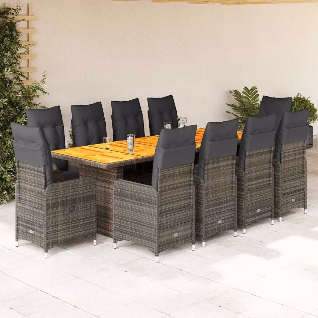 Set Bistrò da Giardino vidaXL 11 pz in Polyrattan e Legno di Acacia Grigio