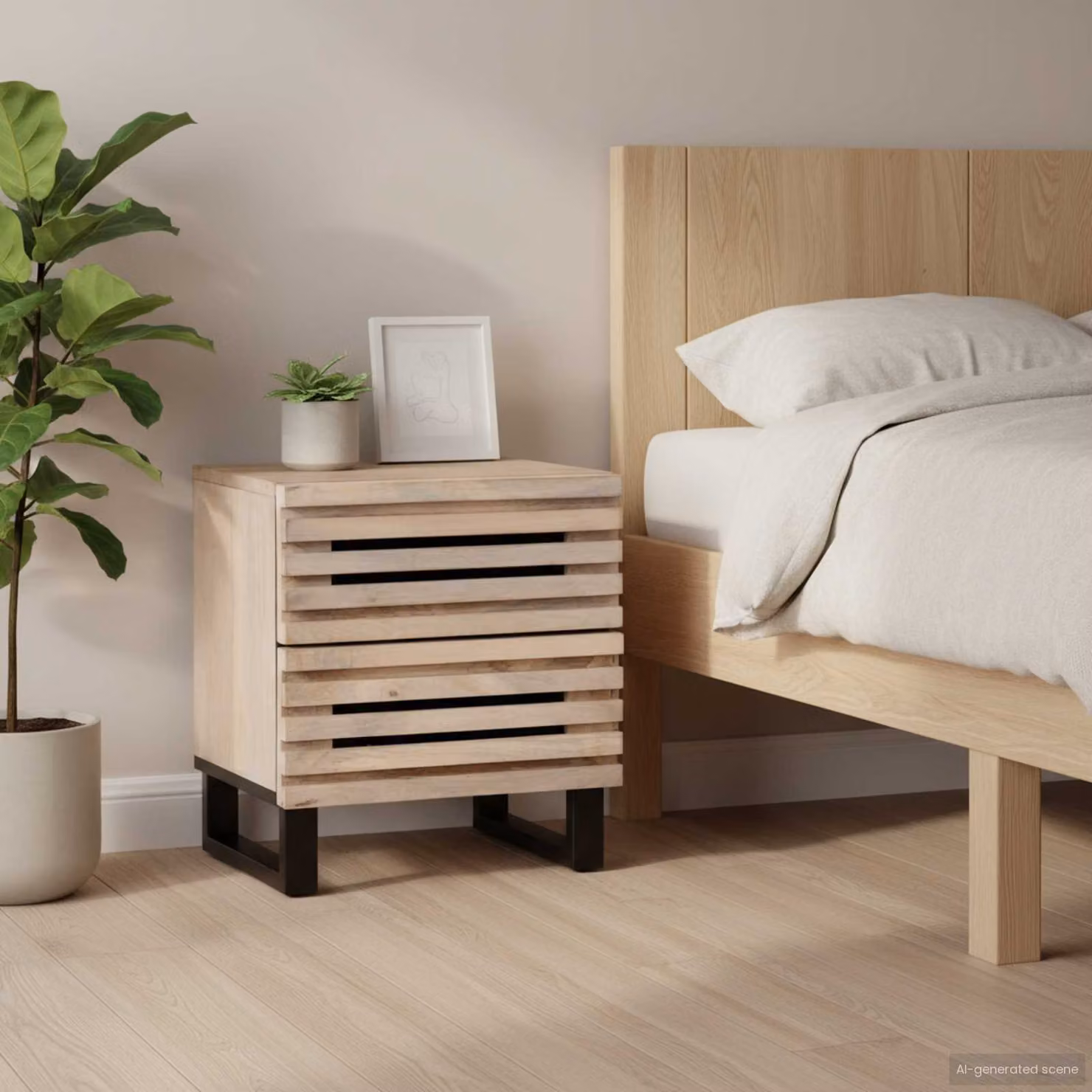 Comodino vidaXL in legno di mango sbiancato e metallo stile industrial L/P/H: 40 x 34 x 46 cm