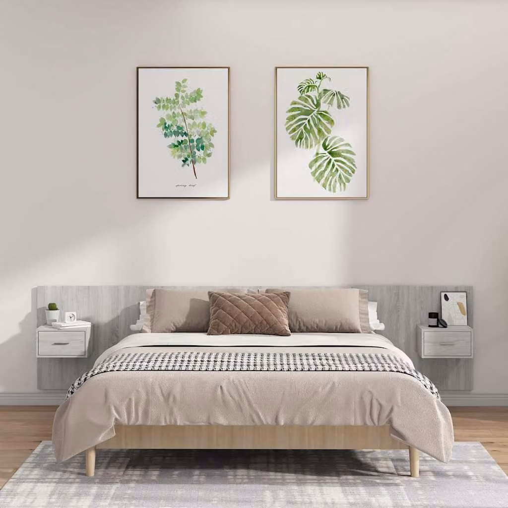Testiera Letto con Comodini Integrati vidaXL in Legno Multistrato Grigio, L: 240 cm, P: 80 cm, H: 80 cm