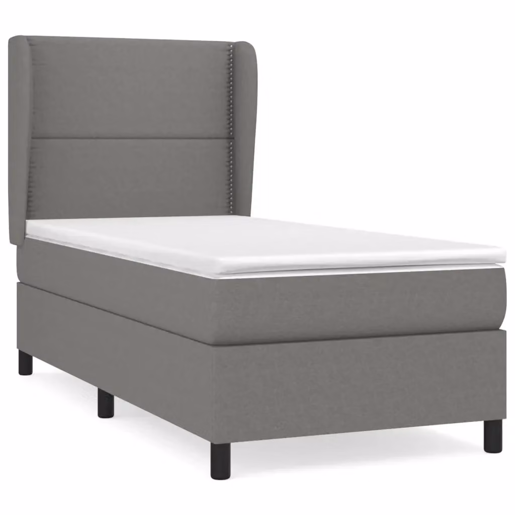 vidaXL Giroletto a Molle con Materasso Ibrido in Tessuto Grigio e Bianco L/P/H: 203 x 103 x 128 cm – 2