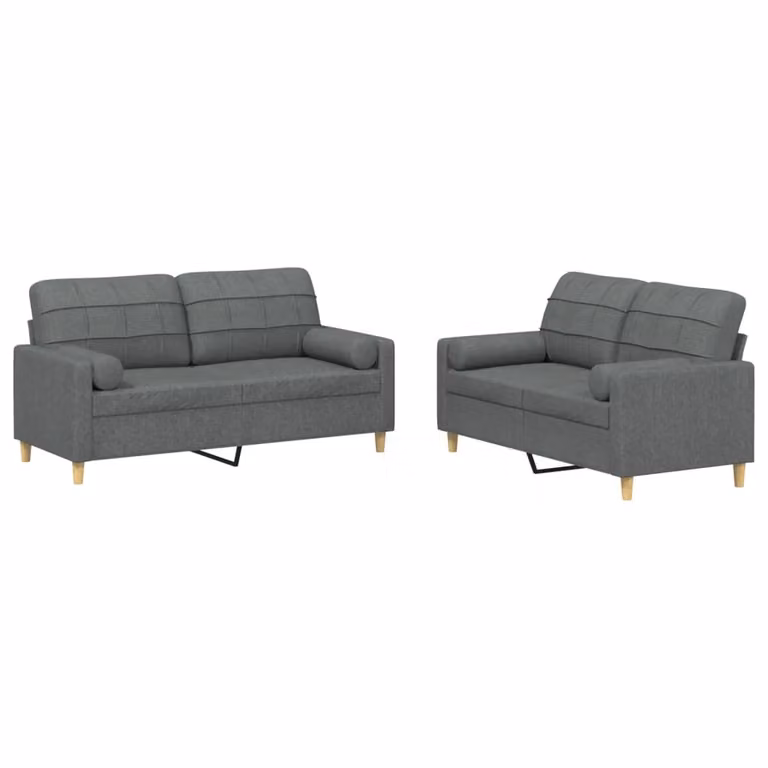 Set di Divani 2 pz con Cuscini Grigio Scuro in Tessuto
