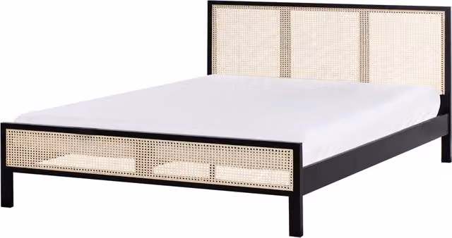 Letto in legno di pino nero 180 x 200 cm matrimoniale con testata a treccia viennese a doghe stile rustico minimalista