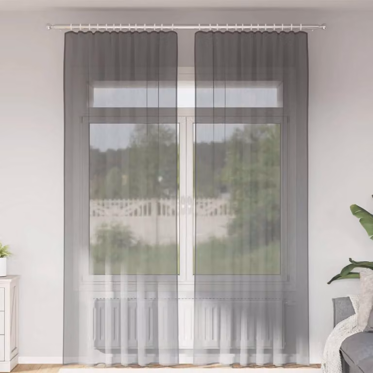 Set di 2 tende in voile semi-trasparenti vidaXL con tasche per asta, colore grigio, L: 140 cm, H: 260 cm