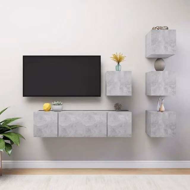 Set di Mobili Porta TV 6 pz-Set di 6 Credenza per TV Grigio Cemento in Legno Multistrato 555809