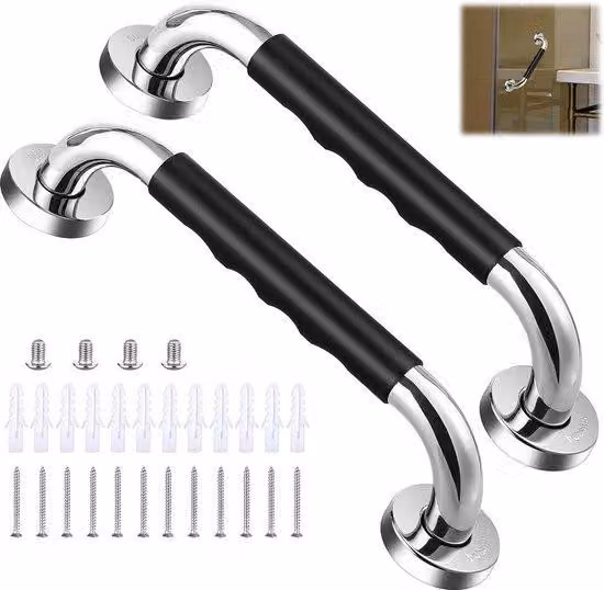 2 maniglie antiscivolo, maniglie in acciaio da 33 cm per doccia e maniglie di sicurezza in gel di silicio, maniglie fisse per bagno, WC, bagno, cucina e scale