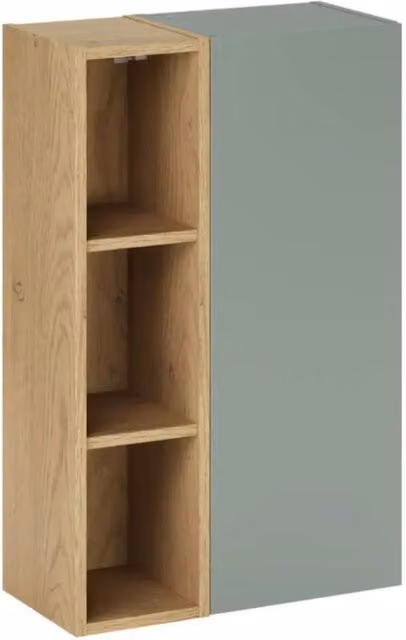 Mobile da parete sospeso MEUBLORAMA OSTER verde con ripiani aperti e finitura rovere L/P/H: 50 x 27 x 80 cm – 1