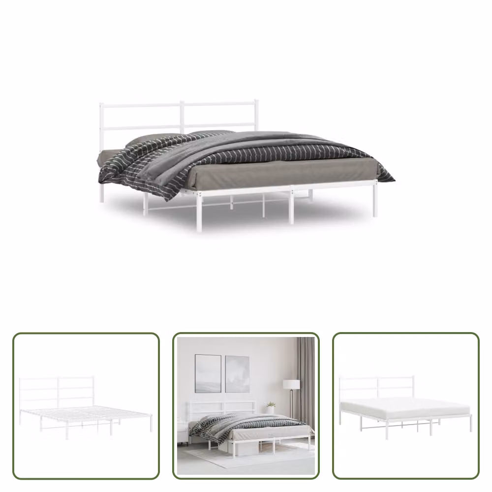 The Living Store Struttura letto con testiera in metallo bianco 160x200 cm