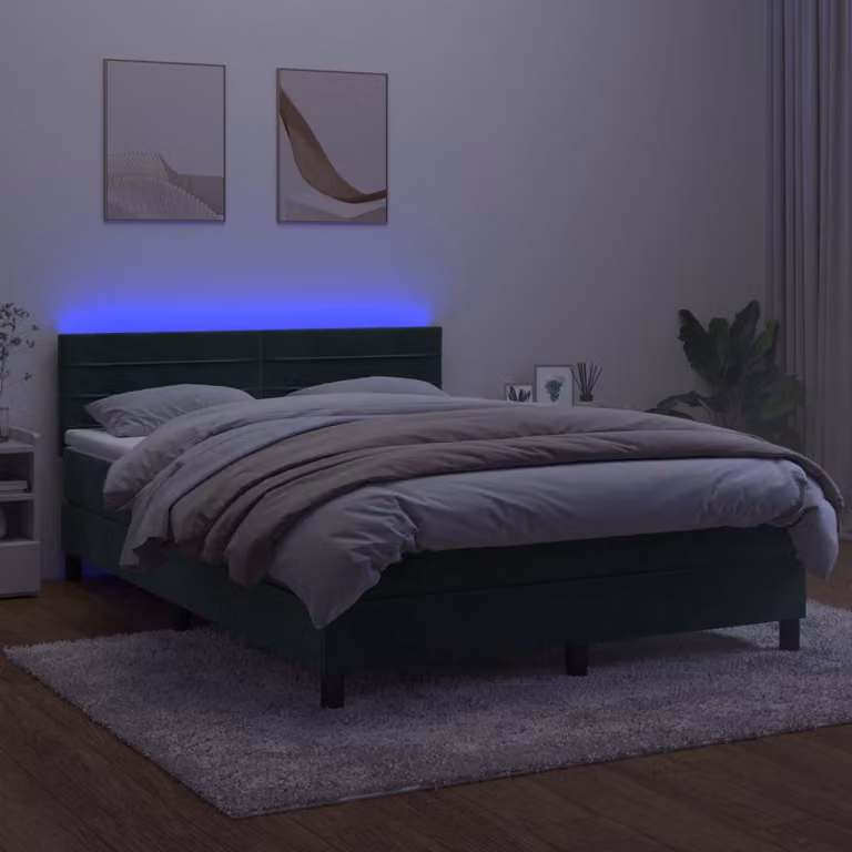 Maison Exclusive - Letto a Molle con Materasso e LED Verde Scuro 140x190cm Velluto