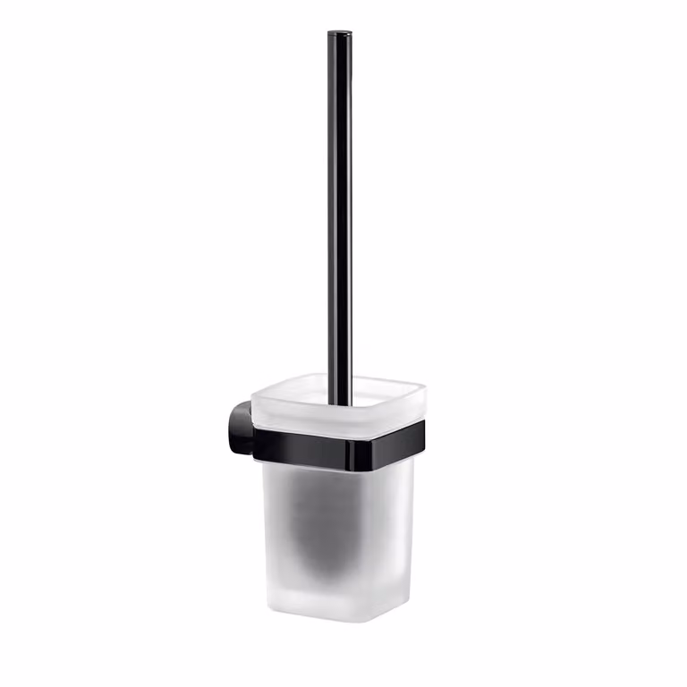 Scopino WC con ciuffo in setole da muro in acciaio inox e Cromall ST33-03 Gedy serie STELVIO Nero Opaco