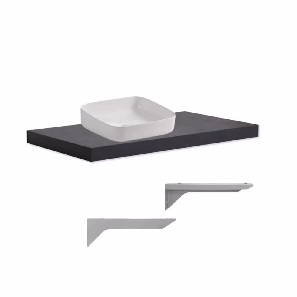 Mensolone da bagno Veriaffari antracite con lavabo da appoggio in ceramica bianco L: 100 cm, P: 47 cm – 2