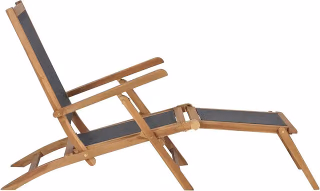 Sedia a Sdraio con Poggiapiedi in Legno di Teak e Tessuto Textilene Nero vidaXL