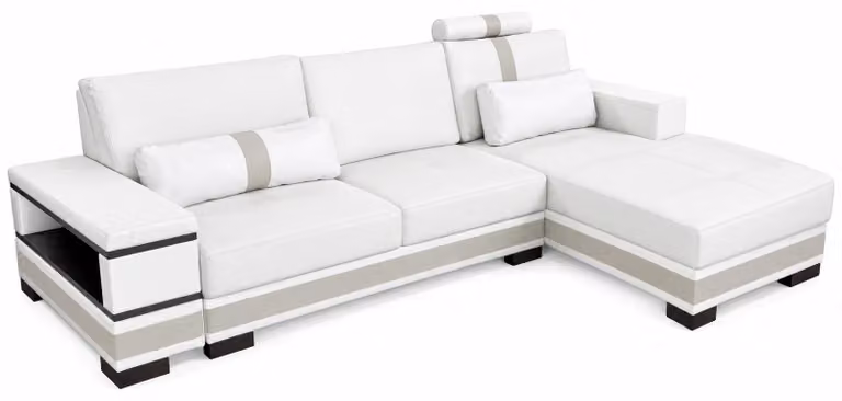 Divano moderno imbottito, colore bianco, tessuto, divano angolare, design per soggiorno, mobili