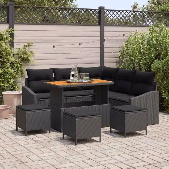 Set Divano da Giardino 9 pz Nero polyrattan 3362659