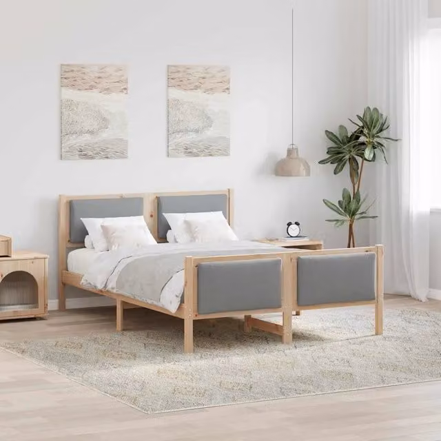 Struttura letto moderna vidaXL in tessuto grigio con legno di pino L/P/H: 140 x 190 x 145,5 cm – 1