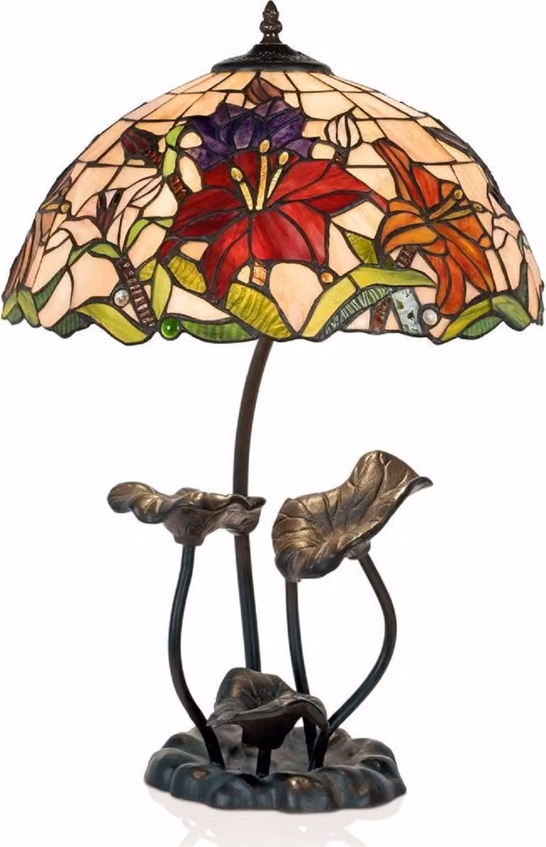 Casa Padrino Luxury Tiffany Table Lamp Multicolore Ø 40 x H. 61 cm - Lampada da tavolo Tiffany rotonda - Interni - Luci - Luci Tiffany