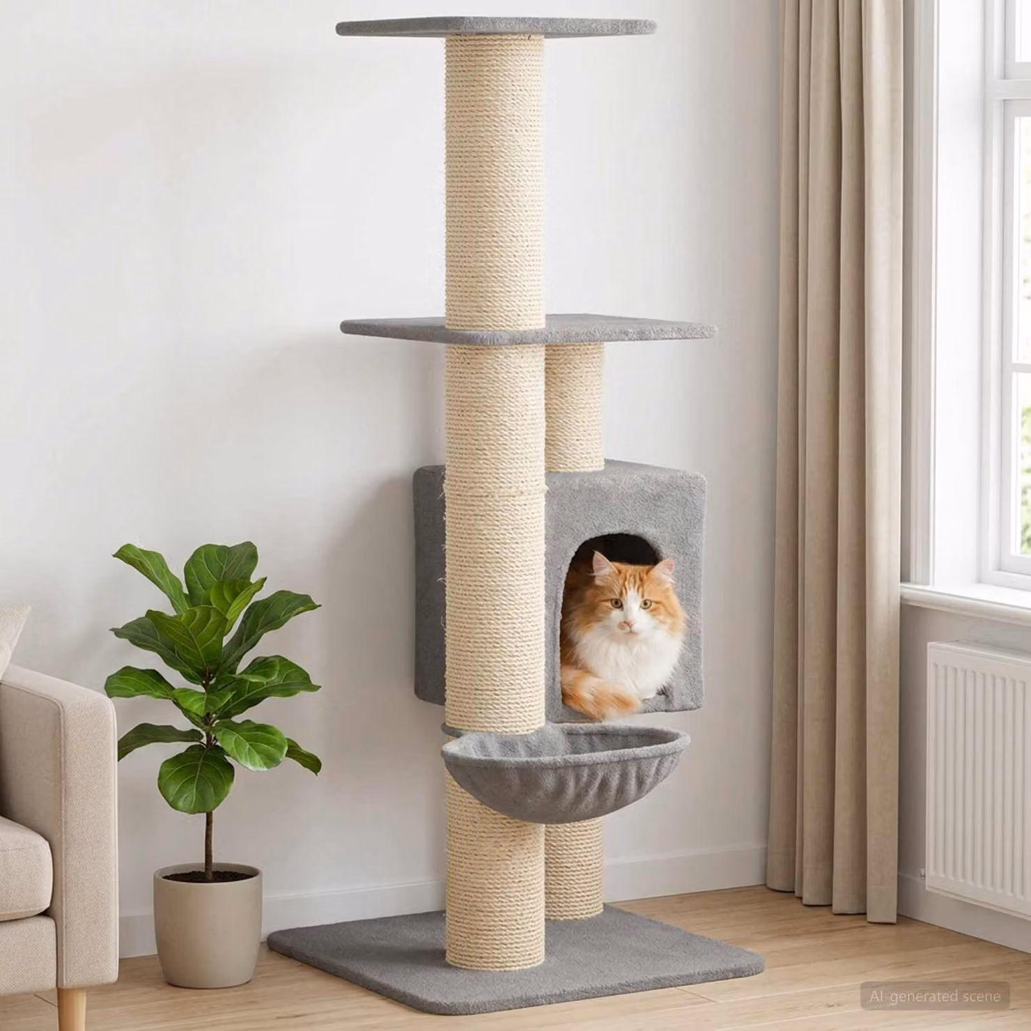 vidaXL Albero per gatti con pali in sisal Grigio Chiaro