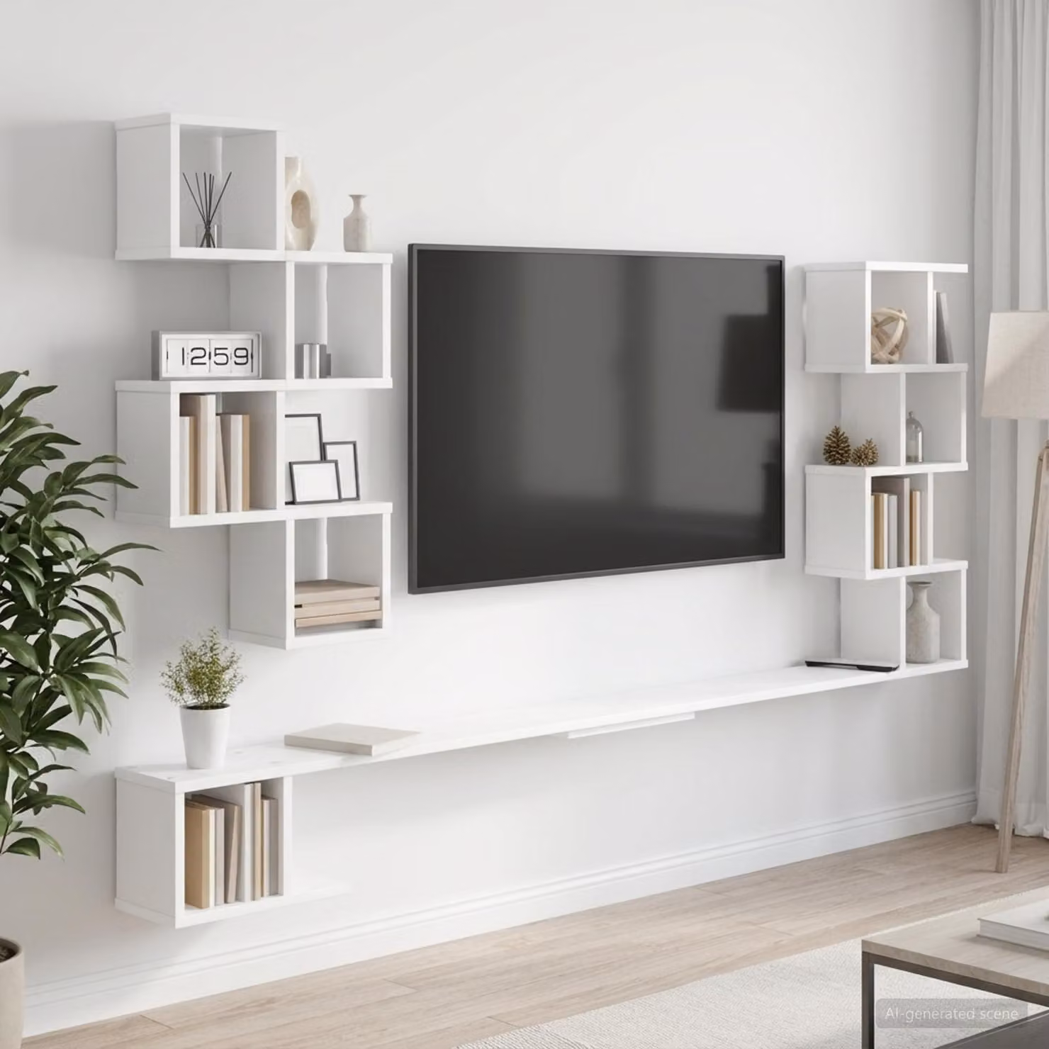 vidaXL Mensola per TV da muro moderna in MDF Bianco L: 180 cm, P: 15 cm, H: 94 cm
