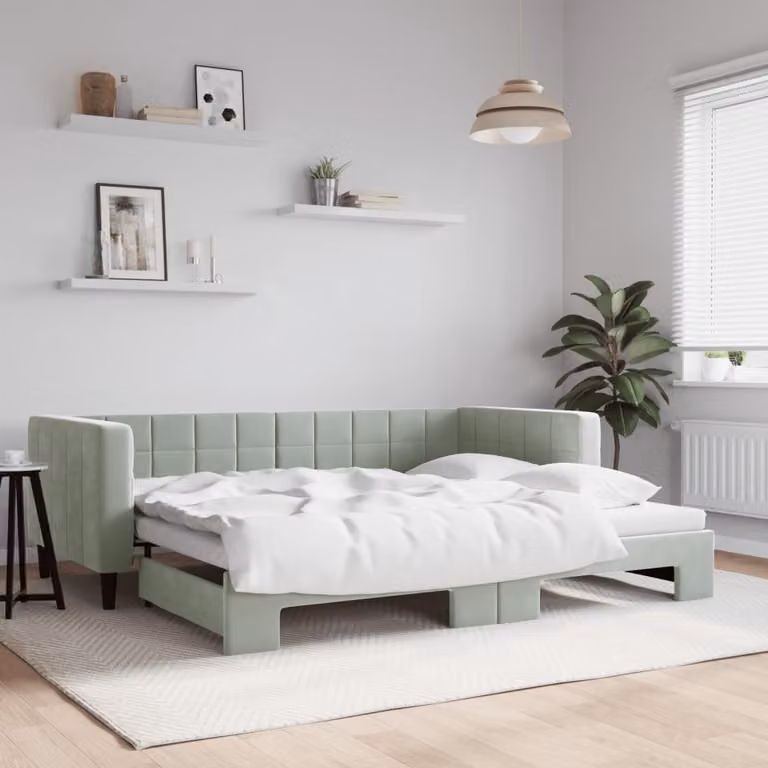 Divano Letto con Letto Estraibile vidaXL in Velluto Grigio Chiaro, L/P/H: 223 x 90 x 68 cm